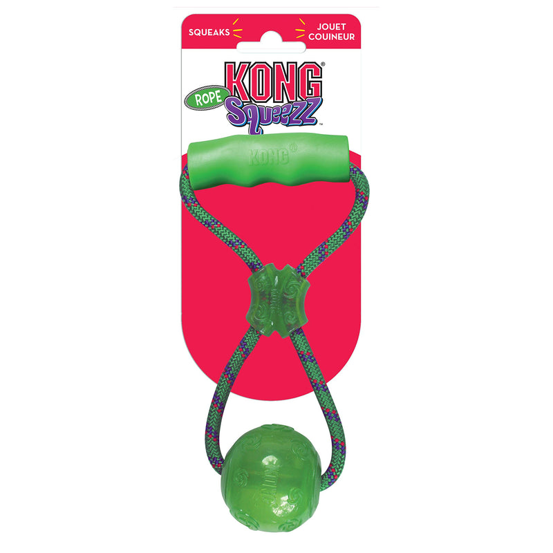 KONG - Squeezz Ball w/Handle - Strong Squeaky Dog Toy (Assorted Colours) - For Large Dogs - PawsPlanet Australia