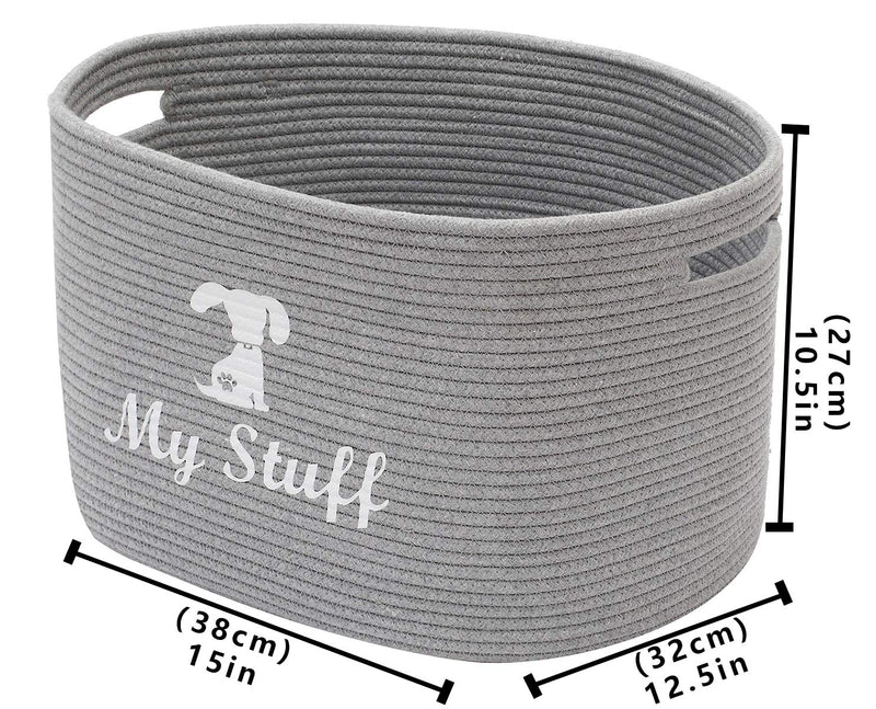 Morezi Durable Cotton rope round dog toy basket with handle, large dog bin, pet bed, pet toy box- Perfect for organizing pet toys, blankets, dog chew toy, leashes - Gray - PawsPlanet Australia