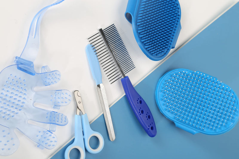 16 Pieces Rabbit Grooming Kit, Include Rabbit Grooming Brush, Pet Hair Remover, Pet Double-Sided Comb, Pet Nail Clipper, Rabbit Shampoo Bath Brush For Rabbits Guinea Pigs Hamster Bunny （Blue) Blue - PawsPlanet Australia