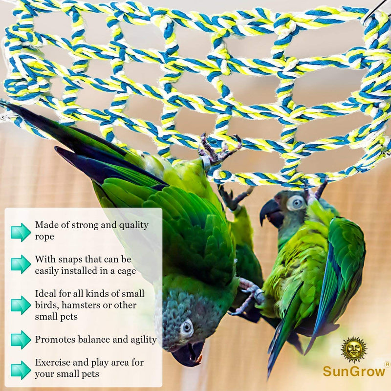 [Australia] - SunGrow Cotton Rope Net for Small Pets, Hanging Hammock for Cage, Activity & Climbing Toy, Mental, Physical Stimulation, Net Pet Bed for Hamsters, Cockatiels, Parakeets, 4 Hooks Included 