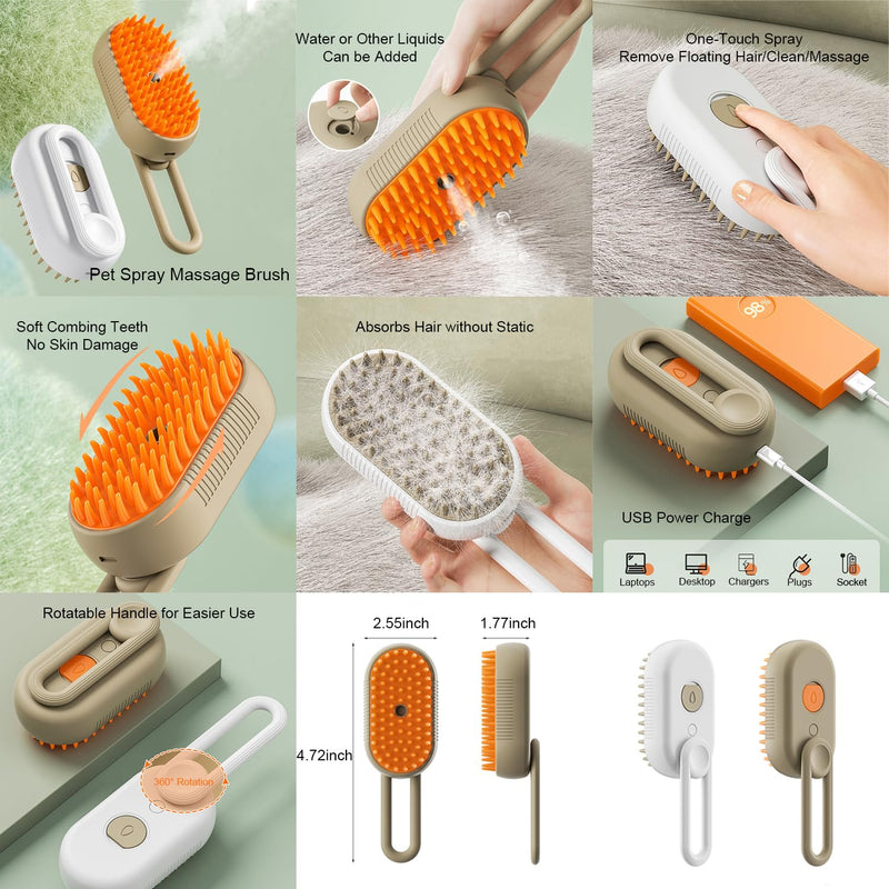 5 Pcs Steamy Cat Brush - 3 In1 Cat Steamy Brush, Self Cleanining Steamy Pet Brush for Cats and Dogs, Cat Hair Grooming Steam Brush for Shedding, Pet Massaging Tool Suitable for Pets Shedding (Brown) Brown - PawsPlanet Australia