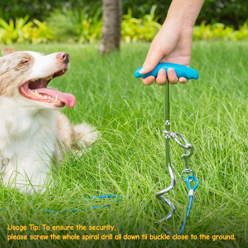 Petphabt 20ft(6m) heavy duty Dog tie out cable with 16 Inch spiral ground stake Puppy pet Outdoor Tie Out Lead Leash (Teal) Teal - PawsPlanet Australia