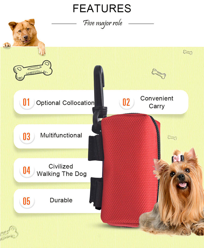 Dog Poo Bag Holder, Pet Poop Bag Dispenser Leash Attachment, Durable Oxford Cloth Metal Zip Garbage Bags for Walking Lead, Portable Waste Bag Carrier Accessories for Any Belt, 2 Packs Red and Black - PawsPlanet Australia