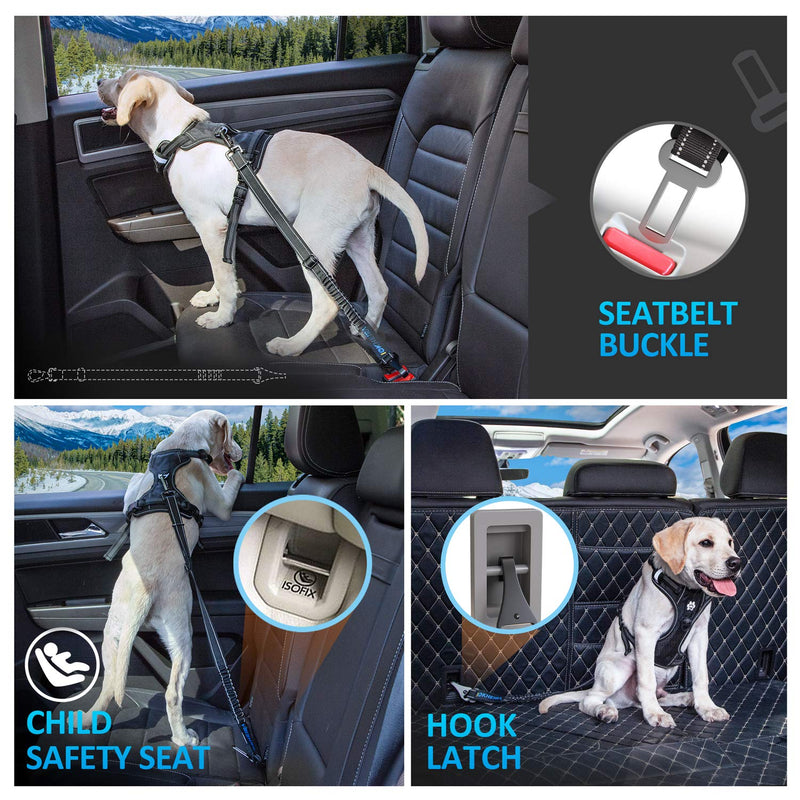 Iokheira Dog Seat Belt for Car, Dog Car Harnesses Belt, Pet Car Safety Seat Belt & Latch Bar Attachment with Adjustable Safety Reflective Stitching Elastic Leads Harness, Lockable Swivel Carabiner Black - PawsPlanet Australia