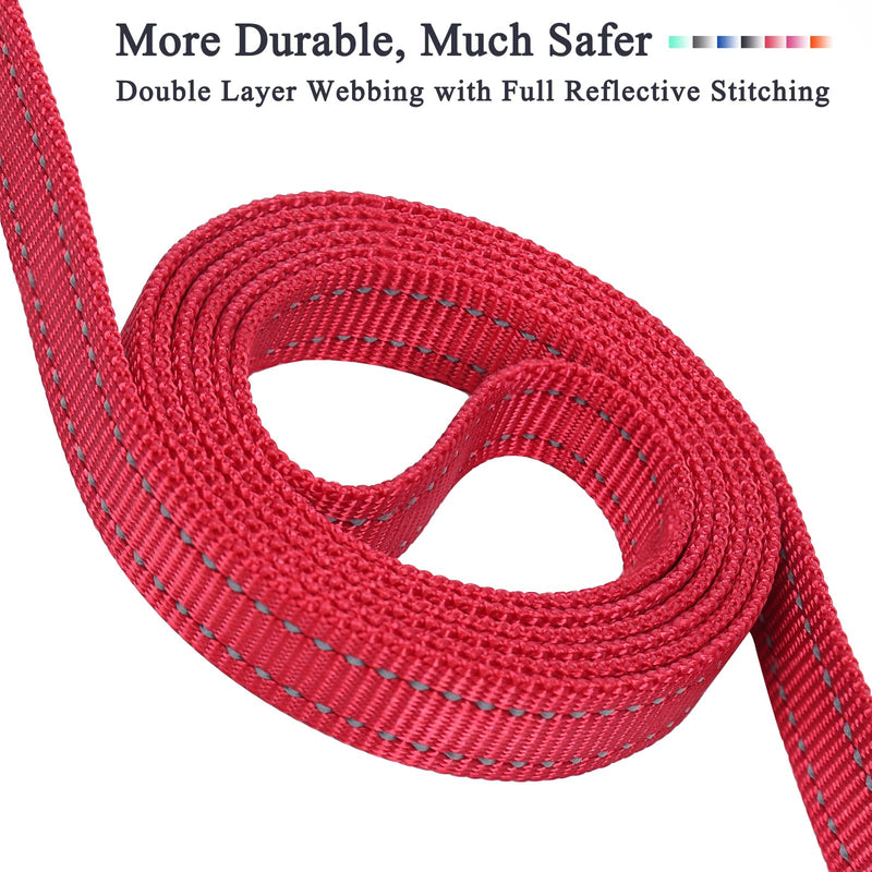 VIVAGLORY Traffic Handle Dog Lead, Dog Lead with Two Padded Handles, Strong Reflective & Metal Hook Training Lead for Dogs, Red 1.2 m x 1.4 cm - PawsPlanet Australia