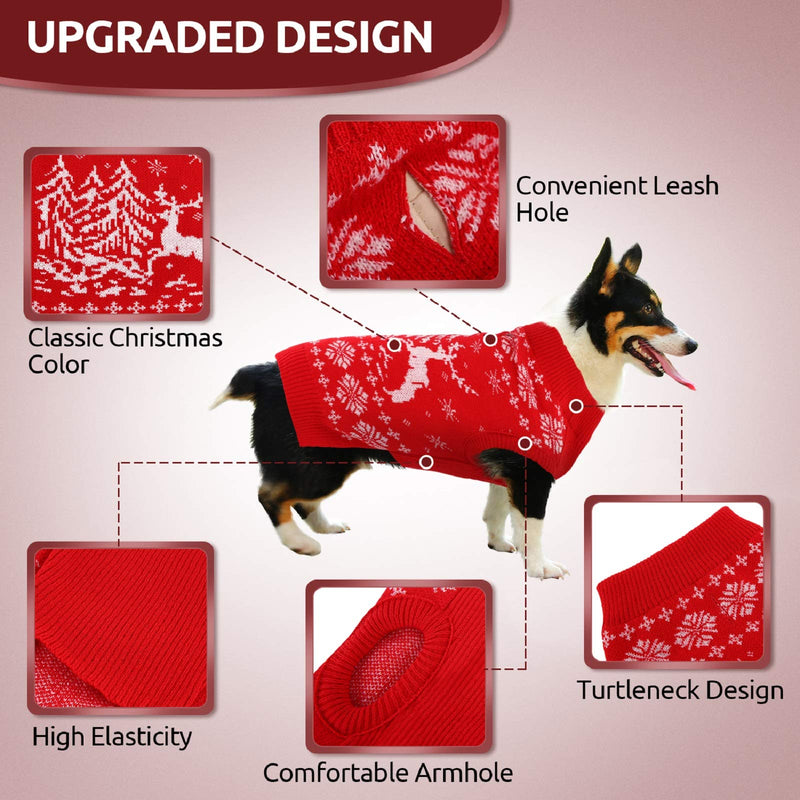 [Australia] - Phyxin Dog Sweater Dog Christmas Sweater Warm Turtleneck Dog Knitwear with Leash Hole Knitted Plaid Dog Winter Clothing Pullover for Small Medium Dogs X-Small Elk & Tree 