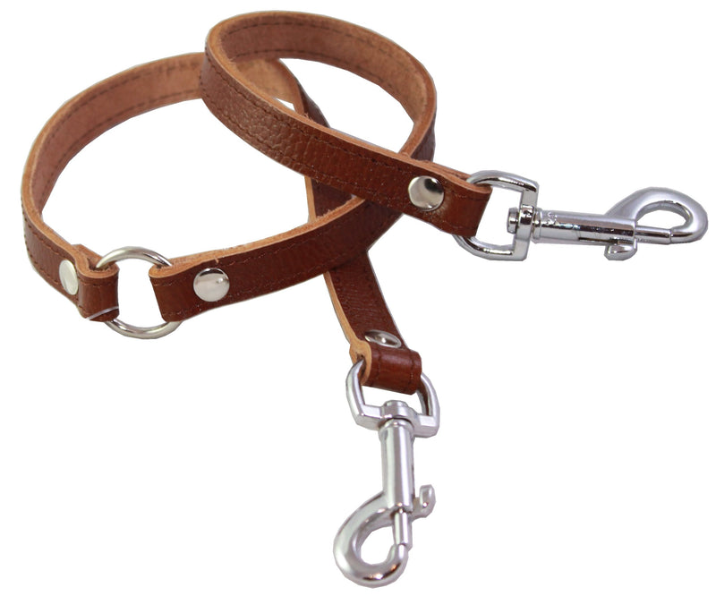 [Australia] - Genuine Leather Double Dog Leash - Two Dog Coupler (Brown, Small: 15" Long by 1/2" Wide) 