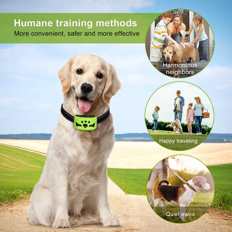 [Australia] - Dog No Bark Collar with Smart Detection Vibration and Harmless Shock- Rechargeable Anti Barking Device for Small Medium and Large Dog (Green) 