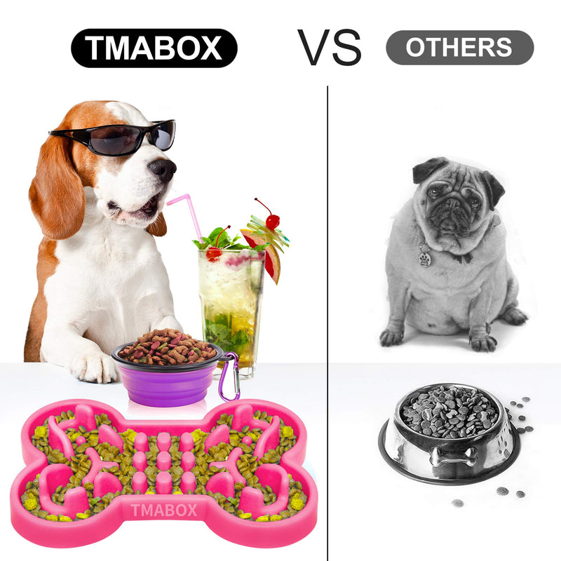 [Australia] - TMABOX Slow Feeder Dog Bowl,Fun Feeder Dog Cat Bowls, Stop Bloat Dog Puzzle Maze Bowl,Food Grade Elastic Silicone, High-Strength Tearing, No Deformation, Easy to Clean, Dishwasher Available Small Dog Pink Silicone 