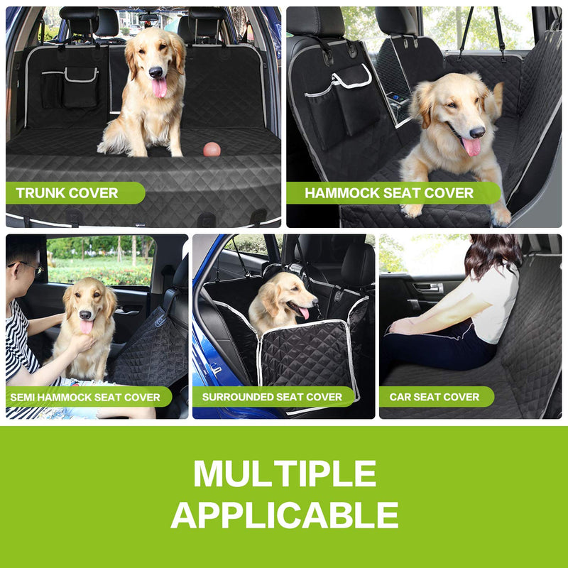 Pecute Dog Car Seat Cover 100% Waterproof,Rear Seat Covers for Dogs with Viewing Window/Side Flaps/Storage Bags,Dog Car Hammock Scratch Proof Nonslip Back Seat Protector for Cars Trucks SUV(146x136cm) Black in Rhombus Upgrade Mesh Window - PawsPlanet Australia