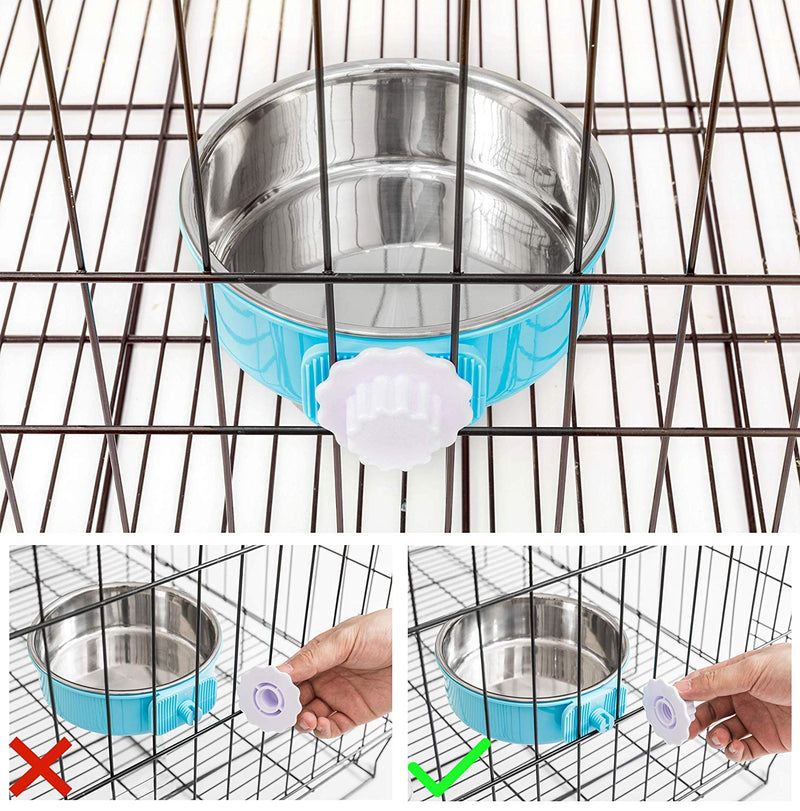 Tineer Stainless Steel Removable Hanging Dog Feeder Bowl,2in1 Pet Water Food Feeder Bowls Cage for Dog Cat and Other Animals (L, Blue) L - PawsPlanet Australia