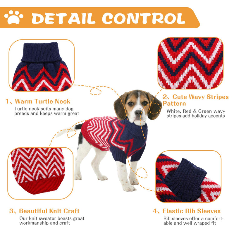 [Australia] - Queenmore Wavy Stripe Knit Sweater Turtleneck Pullover Winter Coat for Small, Medium Dogs and Cats X-Small Red 