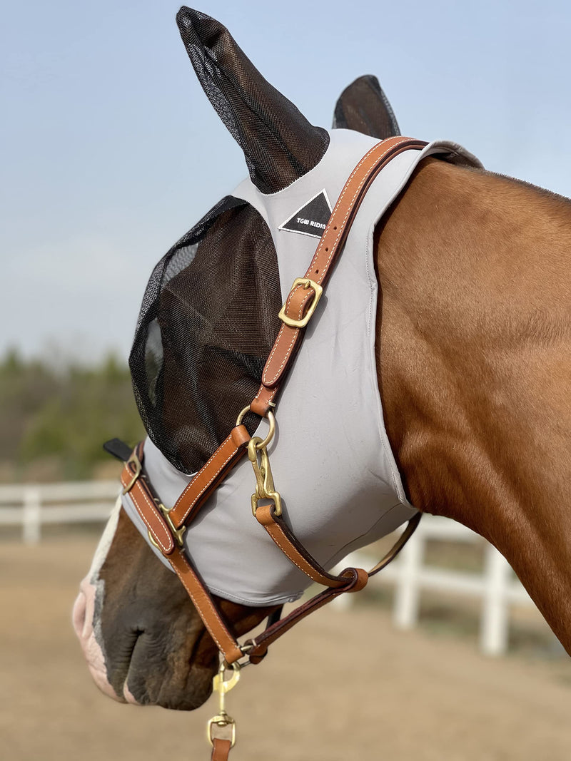 TGW RIDING Horse Fly Mask Super Comfort Horse Fly Mask Elasticity Fly Mask with Ears (M, Light Gray) M - PawsPlanet Australia