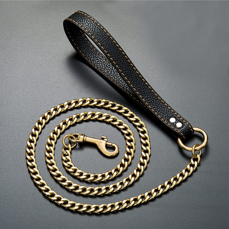 Rose Gold Chain Dog Leash,12MM Width Rose Gold Plated Strong Stainless Steel NK Link Chain with PU Leather Handle,Metal Leash for Small Medium,Large Dogs 3ft(36 inch) - PawsPlanet Australia