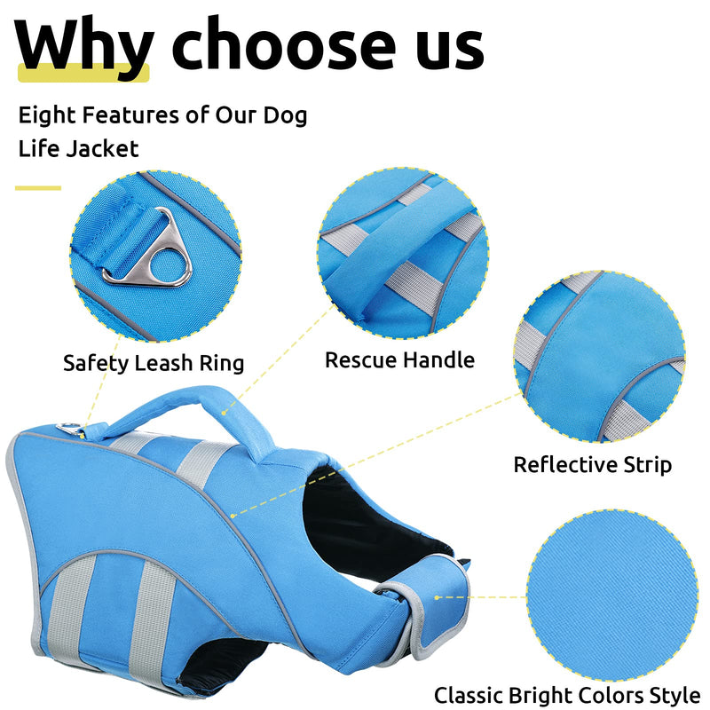 MAZORT Dog Life Jacket, High Visibility Doggy Lifesaver Floating Vest with Rescue Handle & Neck Support, Adjustable & Reflective Pet Preserver Swimsuit for Small Medium Large Dogs (Blue, X-Small) Blue - PawsPlanet Australia