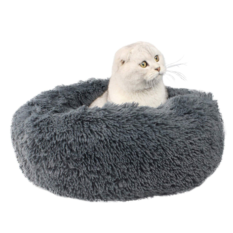 [Australia] - IBLUELOVER Pet Dog Bed Round Donut Pet Cushion Bed for Cat Small Dogs Removable Soft Fur Pet Nest Cat Dog Mat Gray-1(21.6"x21.6"x4.7") 