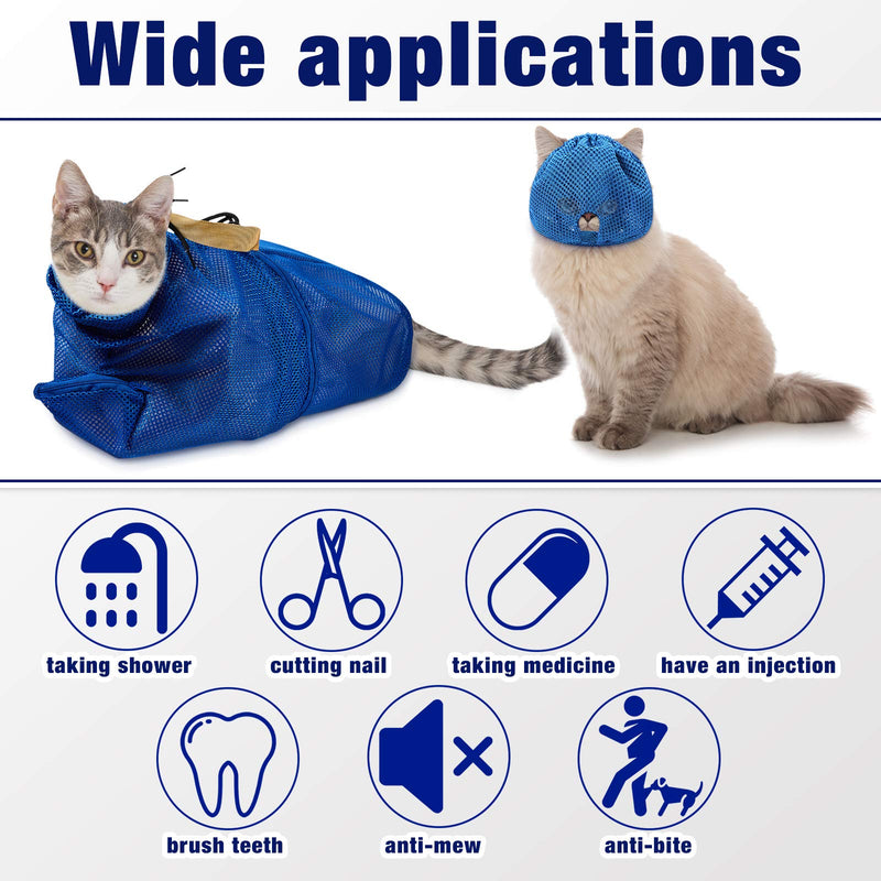 Weewooday 2 Pieces Cat Grooming Washing Mesh Tashce Cat Muzzle Breathable Mesh Muzzle Adjustable Kitten Scratch-Resistant Cat Restraint Bag Fixed Bag Cat Bath Bag (Blue) Blue - PawsPlanet Australia