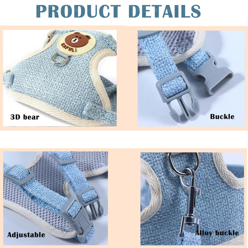 Breathable Rabbit Harness with Leash, Pack of 2 Adjustable Soft Rabbit Harness, Rabbit Harness, Rabbit Harness for Small Animals, Rabbit, Hamster, Cat, Outdoor (Blue, Grey) - PawsPlanet Australia