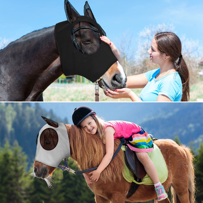 2 Pieces Horse Fly Mask Horse Mask with Ears Smooth and Elasticity Fly Mask with UV Protection Black, Grey L - PawsPlanet Australia