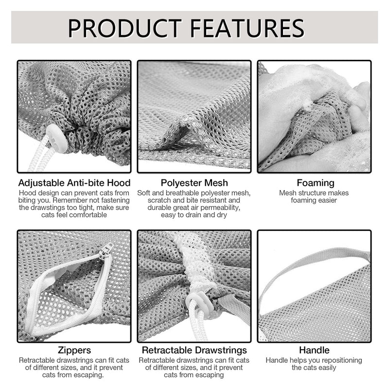Cat Bathing Bag Cat Shower Net Bag, Breathable, Multifunctional, Adjustable, Bite and Scratch Resistant, with Cat Comb and Fur Brush for Bathing/Nail Trimming/Ear Cleaning - PawsPlanet Australia