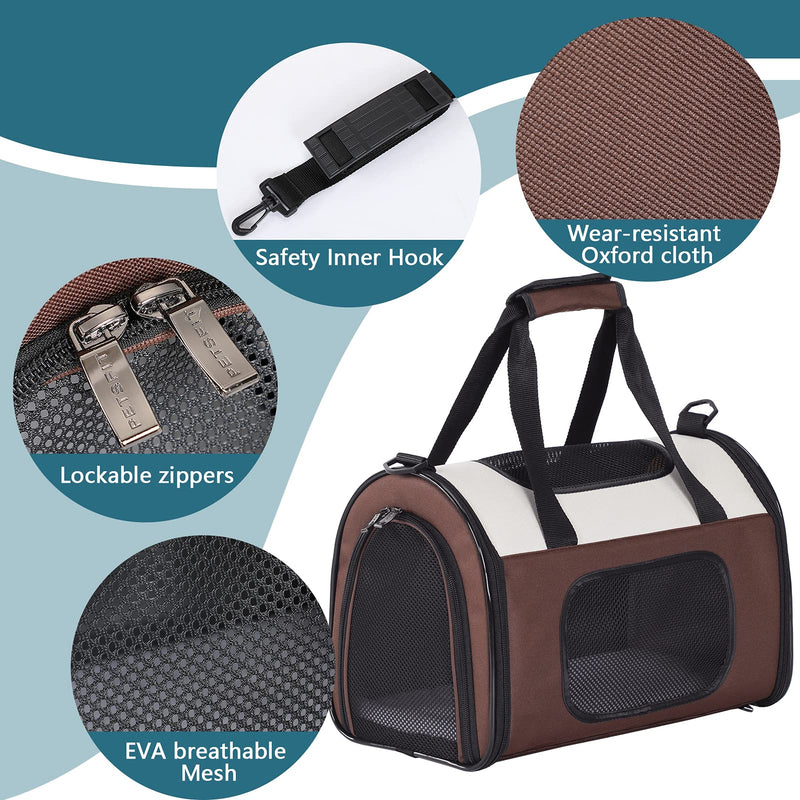 Petsfit Pet Travel Carrier, Lightweight Foldable Dog Carrier, Soft Transport Dog with Fleece Mat (Medium 50 x 29 x 31cm), Coffee M Brown - PawsPlanet Australia