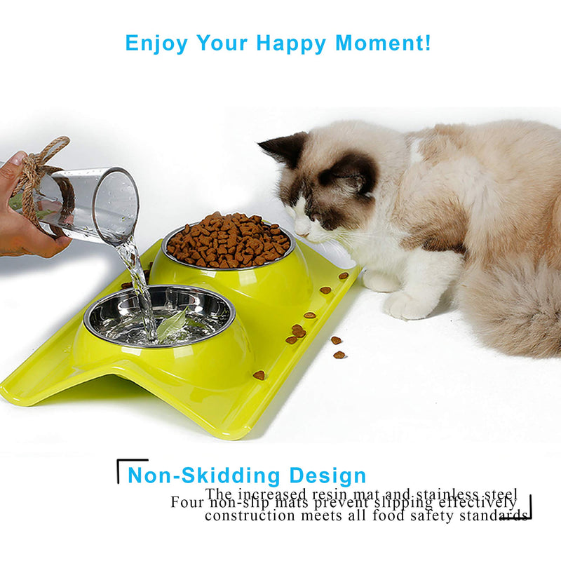 [Australia] - UPSKY Double Dog Cat Bowls Premium Stainless Steel Pet Bowls No-Spill Resin Station, Food Water Feeder Cats Small Dogs. green tea 