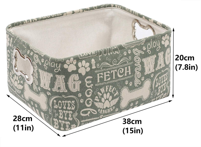 Geyecete Dog Toys Storage Bins Canvas printing pet Baskets,with Designed Metal Bone-shaped Handle,Pet Toy and Accessory Storage Bin-Green Green - PawsPlanet Australia