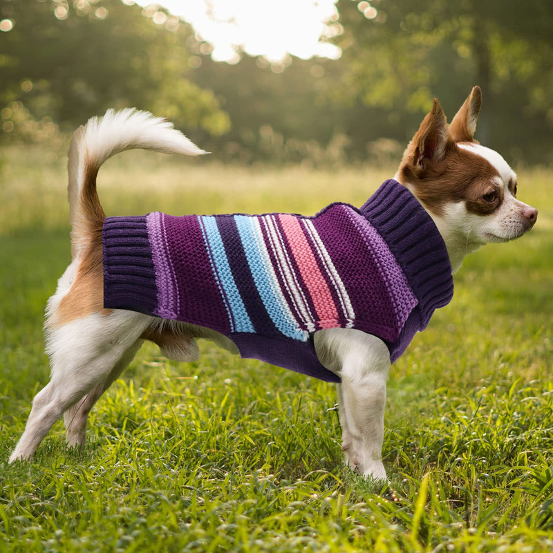 AXIIJGL Dog Sweater Pet Cat Winter Knitwear Warm Clothes Striped Dog Hoodie Sweatshirt for Small Medium Dogs Purple Striped - PawsPlanet Australia