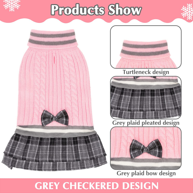 Dog Sweater Dress Plaid Dress with Bowtie - Dog Turtleneck Pullover Knitwear Cold Weather Sweater with Leash Hole, Suitable for Small Medium Dogs Puppies X-Small pink - PawsPlanet Australia