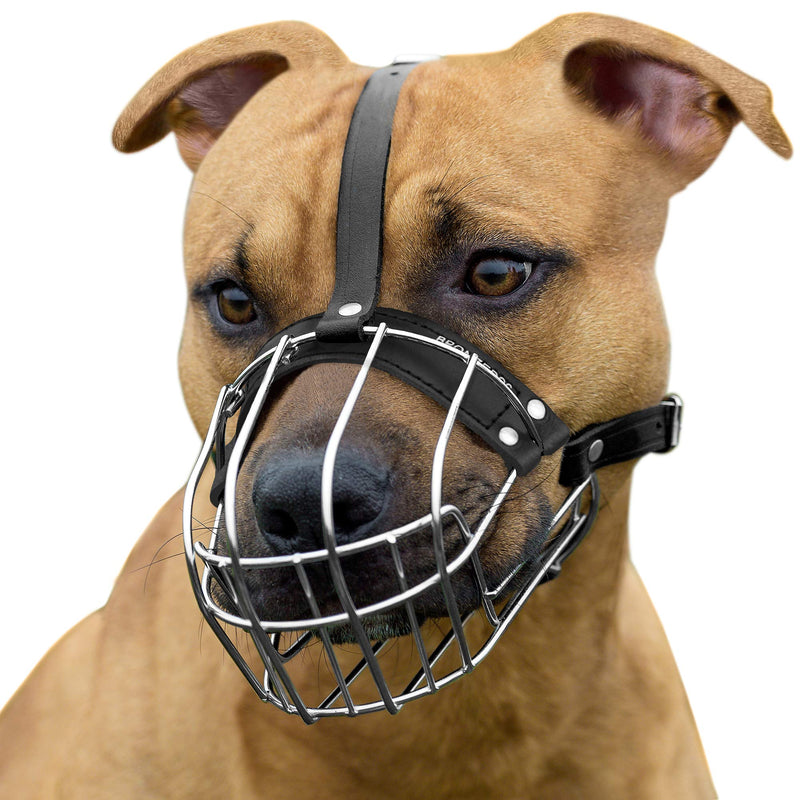 [Australia] - BronzeDog Pitbull Dog Muzzle Wire Basket Amstaff Pit Bull Metal Mask Adjustable Leather Straps Medium 