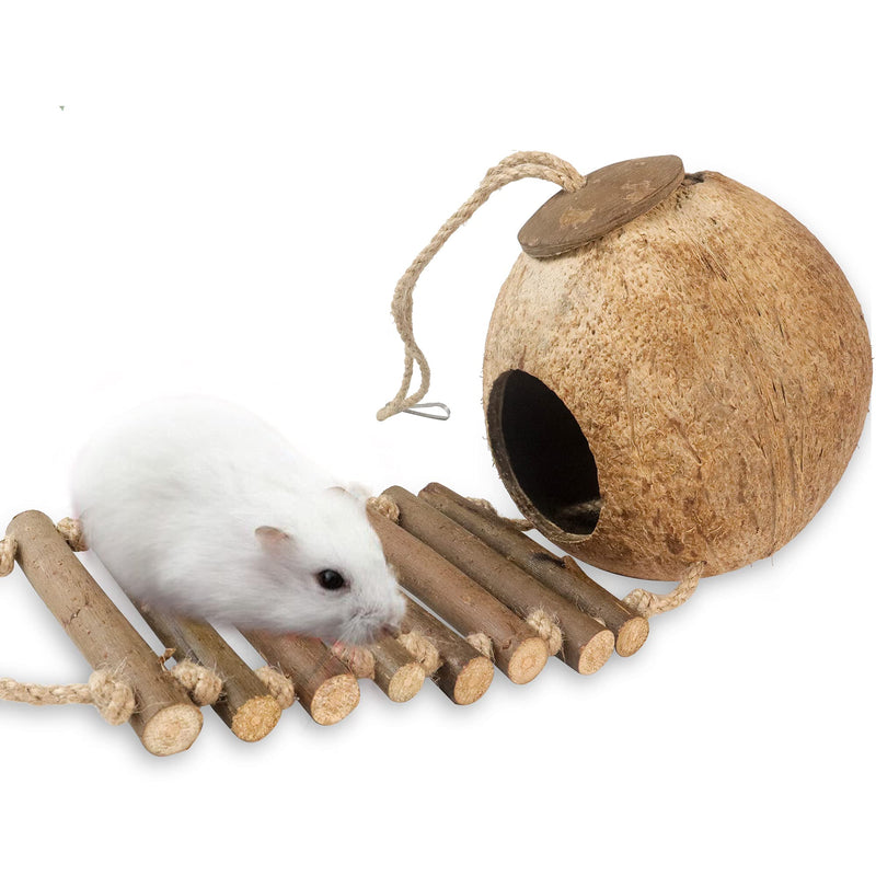 DTnewsun Natural Coconut Bird Cage with Ladder?Durable Cave Habitat with Hanging Loop?Toy Set for Parrot Chewing or Perching?They are suitable for small pets such as parrots and squirrels - PawsPlanet Australia