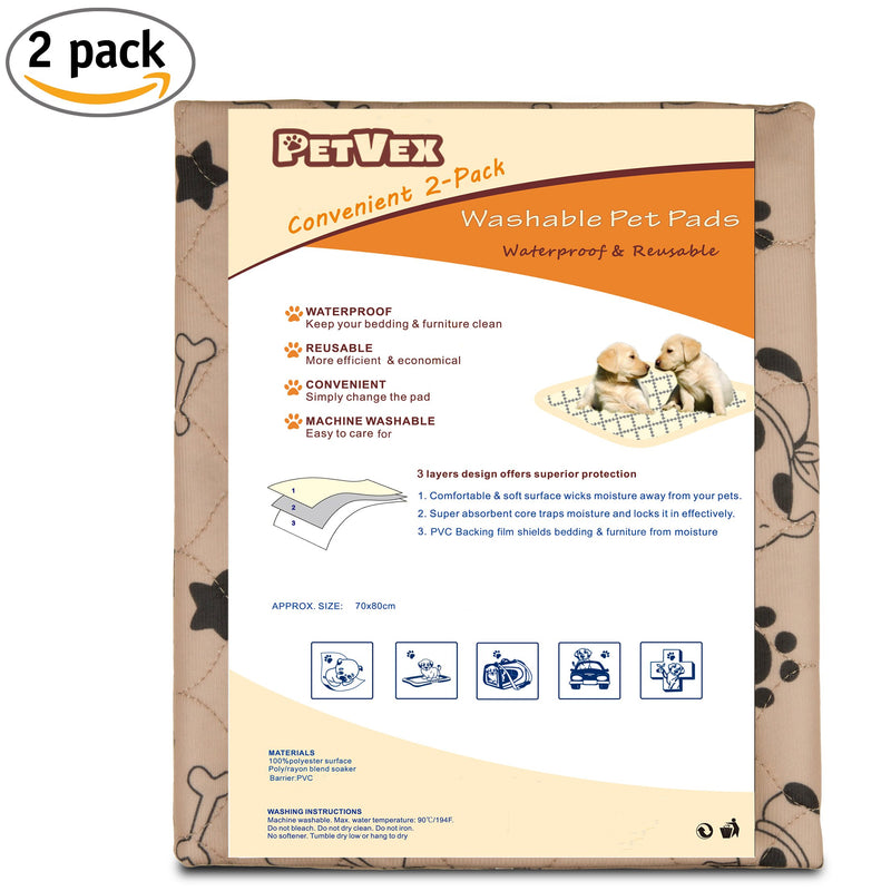 [Australia] - Petvex Washable Pee Pads - 2 Pack - Pet Pads - Waterproof - Pet Training and Surface Protection - 31.5 x 27.5 Inches - Reusable - Highly Absorbent 