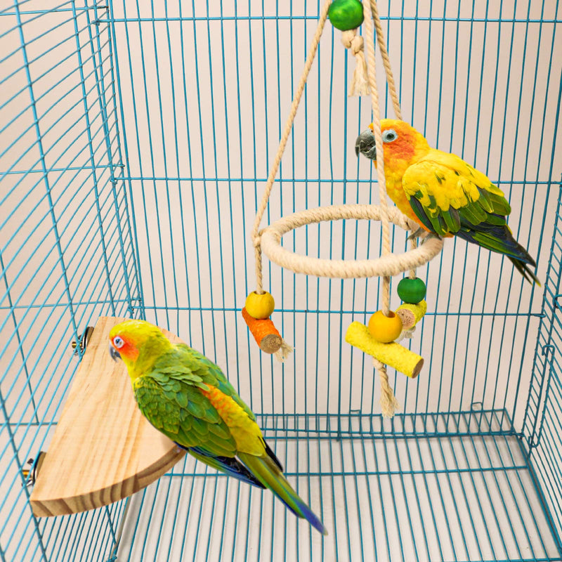 Bird Perch Stand Parrot Rope Swing Hanging Toy,Circle Ring Parakeet Perch Swing Toys&Bird Platform Parrot Stand Playground for Budgie Conure Finches Lovebird Cockatiel Cockatoo Exercise Toys H01 - PawsPlanet Australia