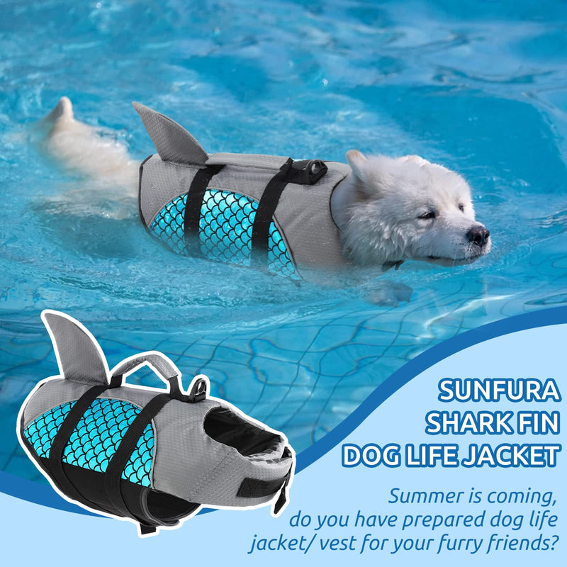 SUNFURA Dog Life Jacket, Shark Fin Design Pet Life Vest Dog Safety Preserver with High Buoyancy & Rescue Handle for Swim, Pool, Beach, Boating, Adjustable Ripstop Lifesaver for Small Medium Dogs X-Small Blue - PawsPlanet Australia