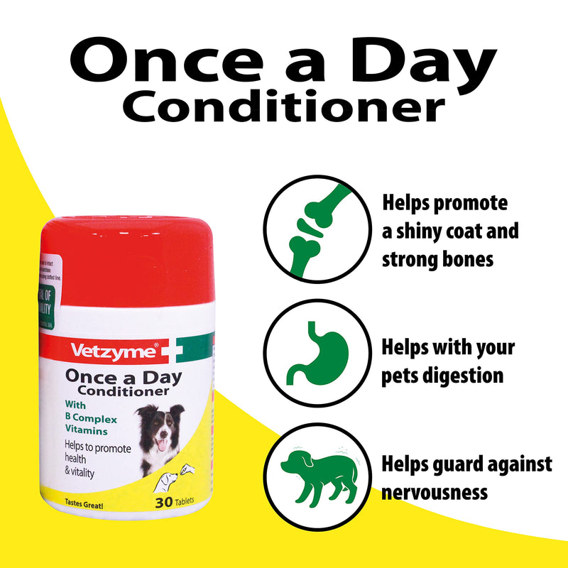 Vetzyme | Once A Day Conditioning Tablets for Dogs, with B Complex Vitamins | Helps Promote Health & Vitality (30 Tablets) - PawsPlanet Australia