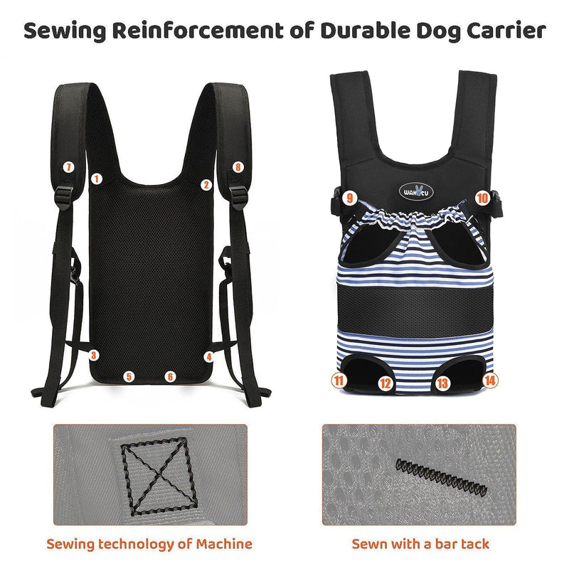 wakytu Dog Front Carrier Backpacks for Small Dogs, Legs Out Pet Carrier Sling Backpack with Adjustable Padded Ventilated Shoulder Straps, Easy-Fit for Traveling Hiking Camping 1.0 Stripes - PawsPlanet Australia