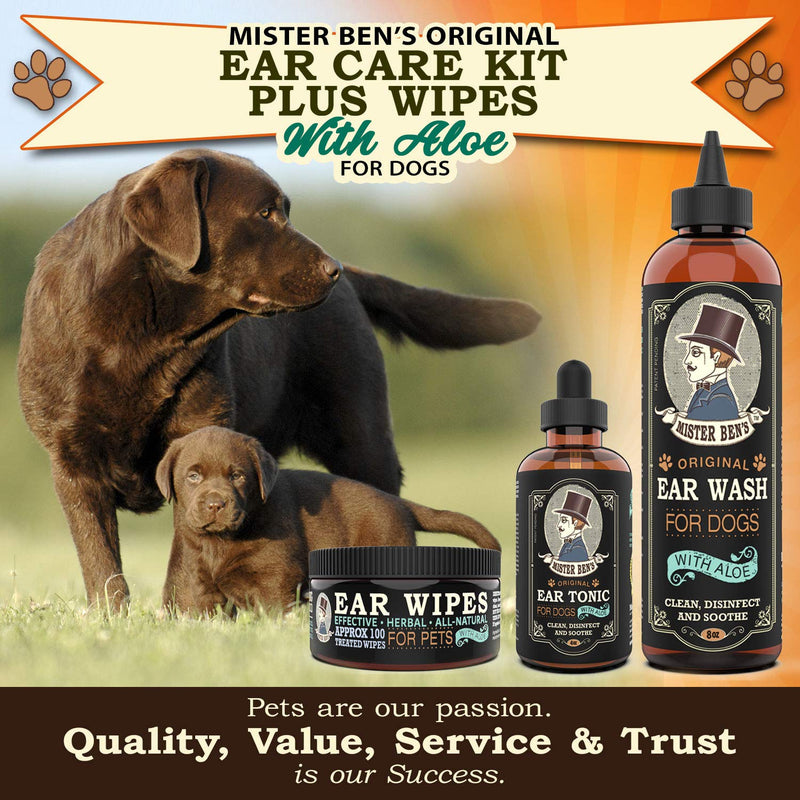 MISTER BEN'S Original Ear Care Kit + Wipes for Dogs - Most Effective Dog Ear Cleaners - Includes Tonic, Wash & Wipes - Fast Relief from infections, itching, Odors, Bacteria, Mites, Fungus & Yeast - PawsPlanet Australia