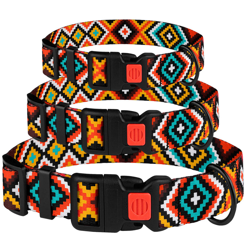 [Australia] - CollarDirect Aztec Dog Collar Adjustable Nylon Tribal Pattern Geometric Pet Collars for Dogs Small Medium Large Puppy Aztec Sunset Neck Fit 10"-13" 