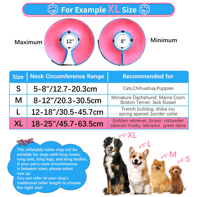FWLWTWSS Inflatable Neck Brace Dog & Neck Brace Cat, Protective Dog Collar with Adjustable Velcro Fastener, Dog Collar Leak Protection for Recovery After Surgery or Wounds for Dogs (Pink M) Pink [Neck: 20.3cm - 30.5cm] M - PawsPlanet Australia