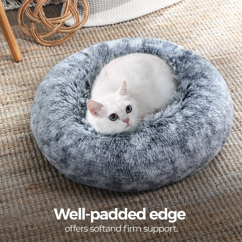 FEANDREA Dog Bed, Cat Bed, Soft Plush Surface, Donut-Shaped Dog Sofa with Removable Inner Cushion, Washable 20"Dia. × 8" Gray - PawsPlanet Australia