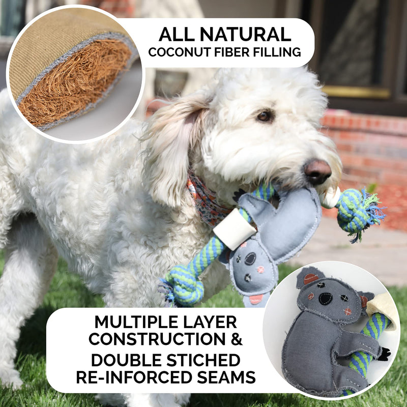 Pet Zone Choy All Natural Rope and Water Buffalo Bone Dog Chew and Dog Toys (Eco-Friendly Interactive Dog Toys, Dog Chew Toy, Dog Bone, Dog Rope Toy, and Dog Tug Toy in One) 1 Count (Pack of 1) Koala - PawsPlanet Australia