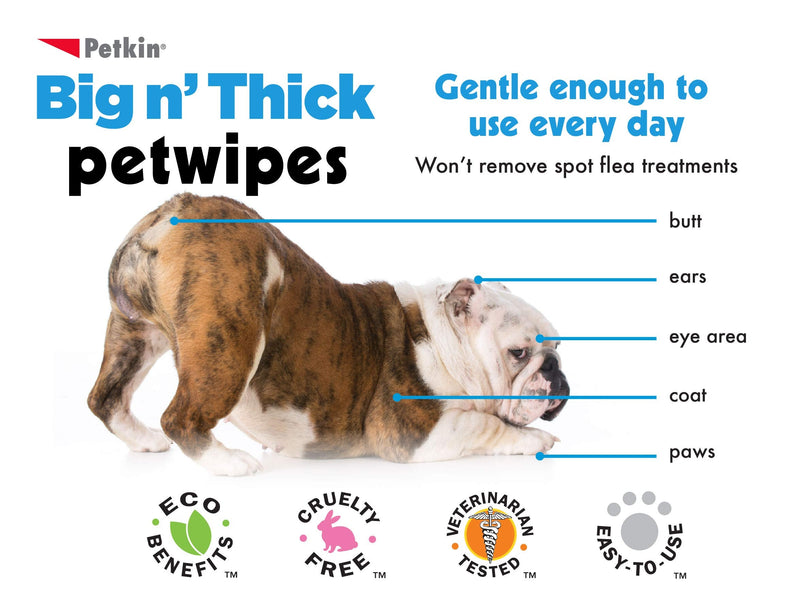 Petkin Petwipes, 100 Wipes – Big 'n Thick Extra Large Pet Wipes for Dogs and Cats – Cleans Face, Ears, Body and Eye Area – Super Convenient, Ideal for Home or Travel – Single Pack of 100 Wipes - PawsPlanet Australia