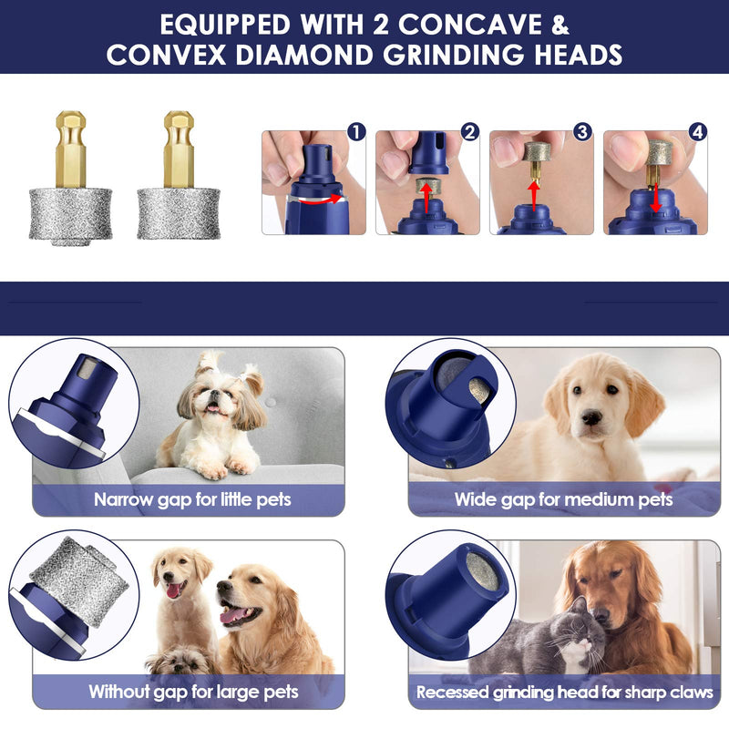 AOKEY Dog Nail Trimmers, Dog Nail Grinder with LED Light, 50 dB Ultra Quiet Dog Grooming Kit with Strong Motor, 2 Speed Dog Nails Clippers Fast Grinding for Different Size Pets Blue - PawsPlanet Australia