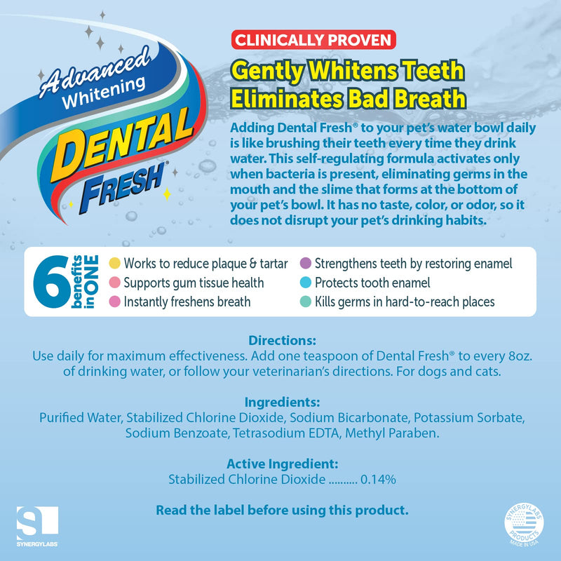 Dental Fresh Advanced Whitening Water Additive for Dogs – Dog Teeth Cleaning Formula Helps Reduce Surface Stains, Reverse Discoloration, Eliminate Bad Breath, Improve Oral Health 8 oz. - PawsPlanet Australia