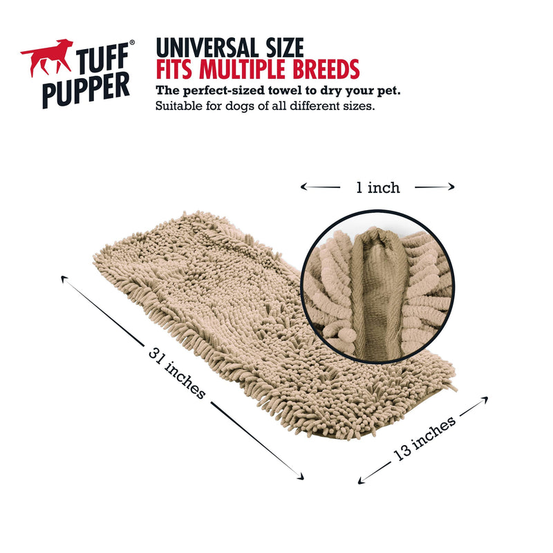 Tuff Pupper Large Dog Shammy Towel | Ultra Absorbent | Durable 35 x 15 Size for Dogs of All Breeds | Quick Drying Chenille Fabric | Designed for Indoor and Outdoor Use | Machine Washable X-Large (Pack of 1) Beige - PawsPlanet Australia
