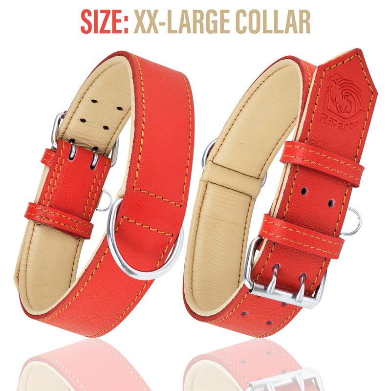 Riparo Genuine Leather Adjustable K-9 Dog Collar with Additional Reinforcement (XXL: 5CM Wide for 60.9CM - 73.7CM Neck, Red) XXL - PawsPlanet Australia