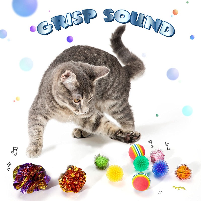 25 Pieces Cat Toy Ball Set Include Pom Pom Balls Tinsel Balls Crinkle Balls Cat Bouncy Spiny Balls Rainbow Foam Ball Toy with Plastic Bottle for Cats Puppy Kitten - PawsPlanet Australia