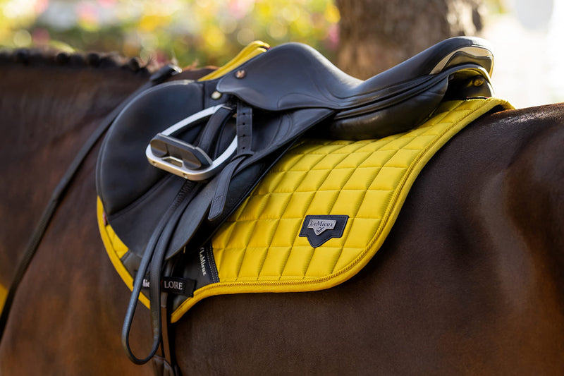 LeMieux Loire Classic Close Contact Square Saddle Pad in Dijon - Horse Riding Dressage with Soft Bamboo Lining - Wicks Efficiently and Comfortable L - PawsPlanet Australia