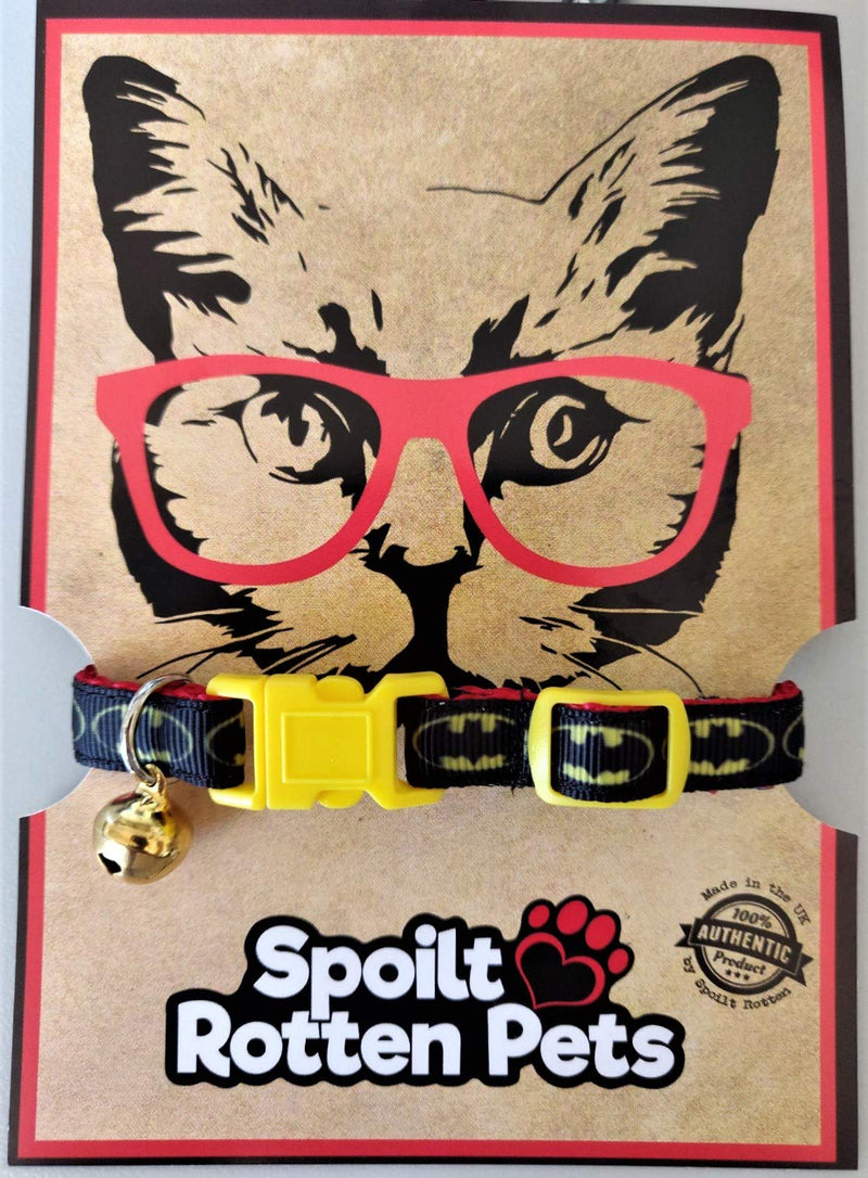 Spoilt Rotten Pets Black & Yellow Bat Cat Collar Safety Buckle and Bell - PawsPlanet Australia