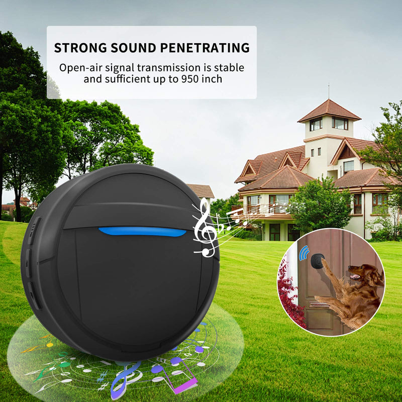 Hopeseily Wireless Doorbell, Dog Bells for Potty Training IP55 Waterproof Touch Doorbell with 55 Melodies 5 Volume Levels LED Flash Included Receiver and Transmitter Black-01 - PawsPlanet Australia